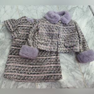 Janie and Jack Tweed Skirt and Jacket with Fur trim Set